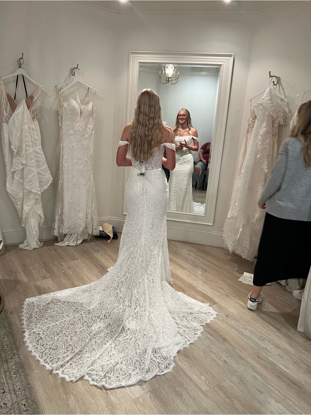 Off-Shoulder Lace Bridal Gown in White